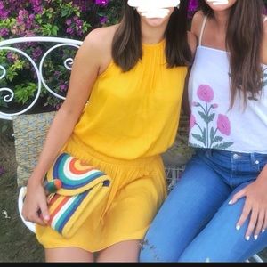 Sunny Yellow Sleeveless Halter Dress with Cinched Waist